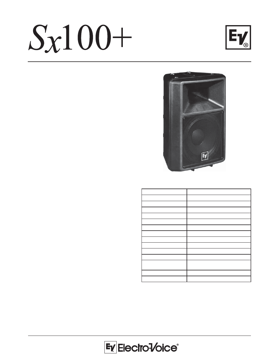 Electro-Voice Compact Portable Sound Reinforcement Speaker Sx100+ User Manual | 2 pages