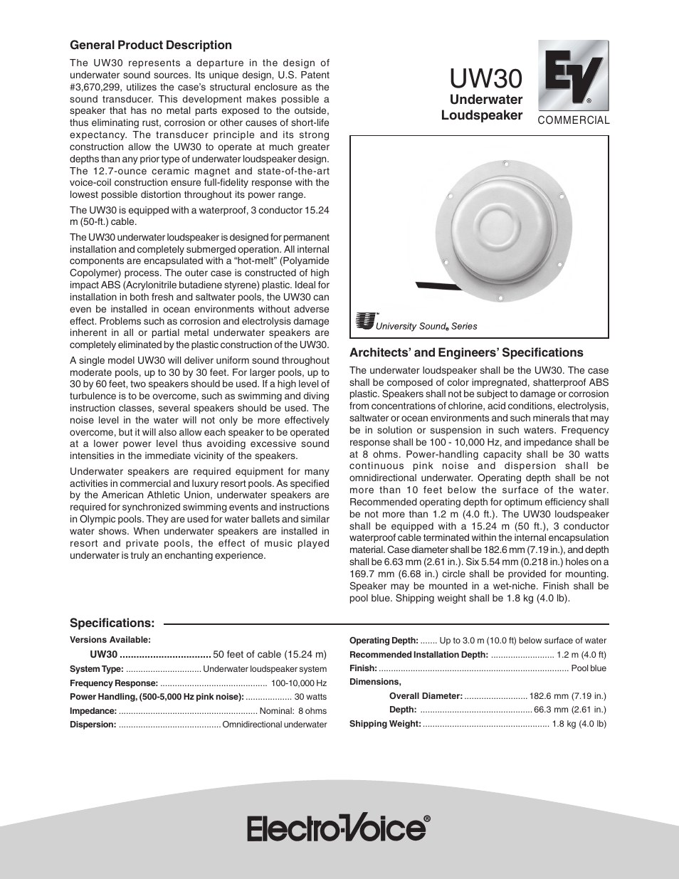 Electro-Voice UW30 User Manual | 2 pages