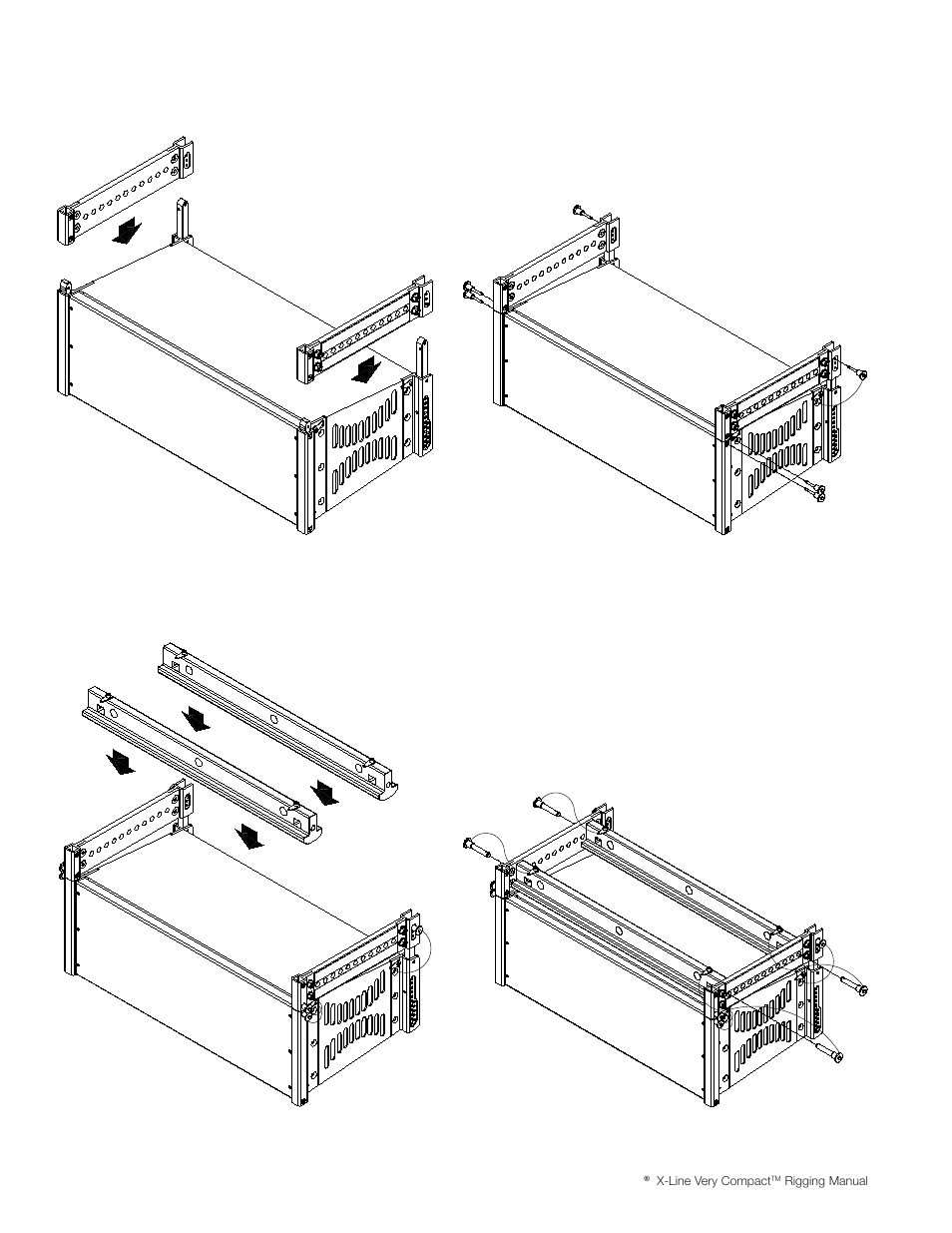 Step 1, Step 3, Step 2 | Step 4, Xld grid and xle grid rigging assembly, Figure 8a | Electro-Voice X-Line Very Compact (XLVC) User Manual | Page 26 / 56