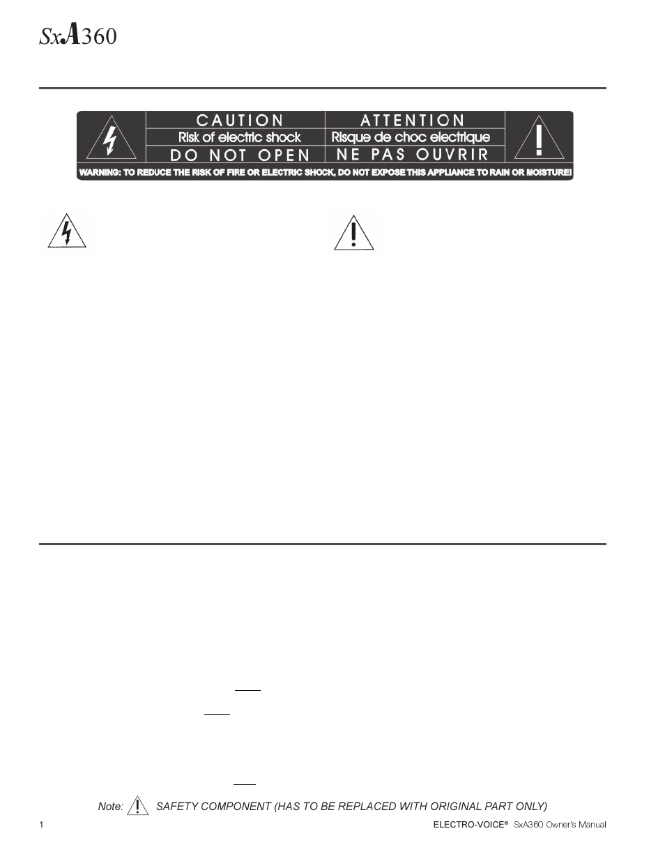 Important safety instructions, Important service instructions | Electro-Voice SxA360 User Manual | Page 2 / 12