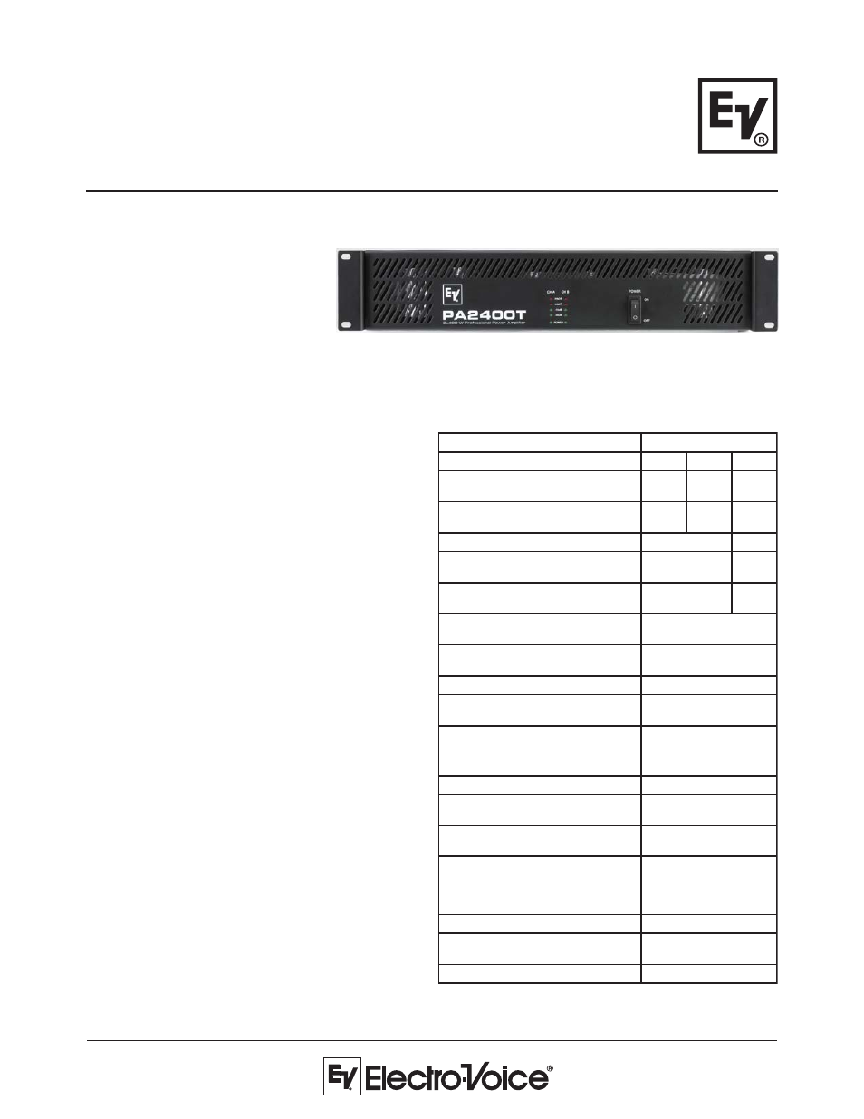 Electro-Voice Two-Channel Power Amplifier PA2400T User Manual | 2 pages