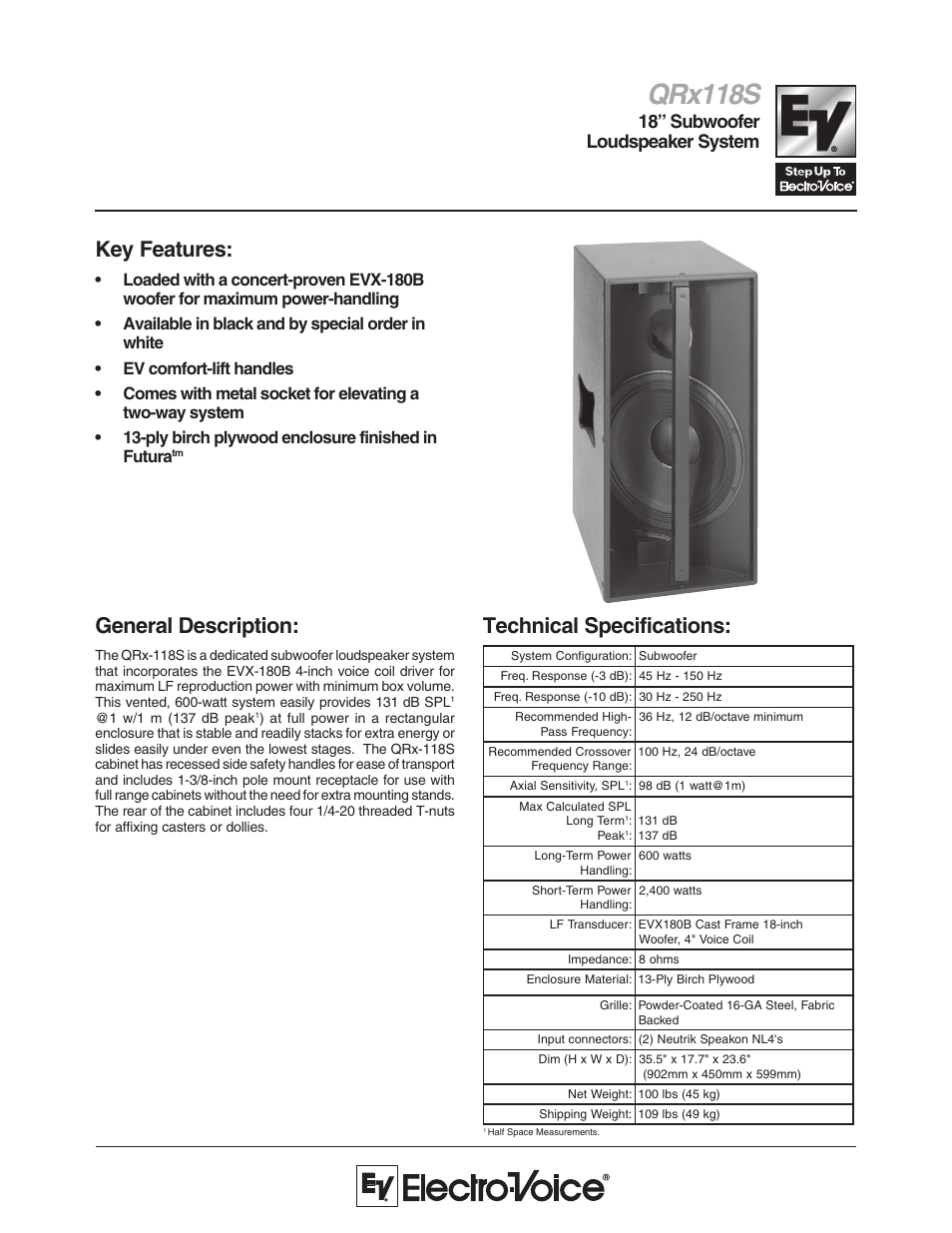 Electro-Voice QRx 118S User Manual | 2 pages