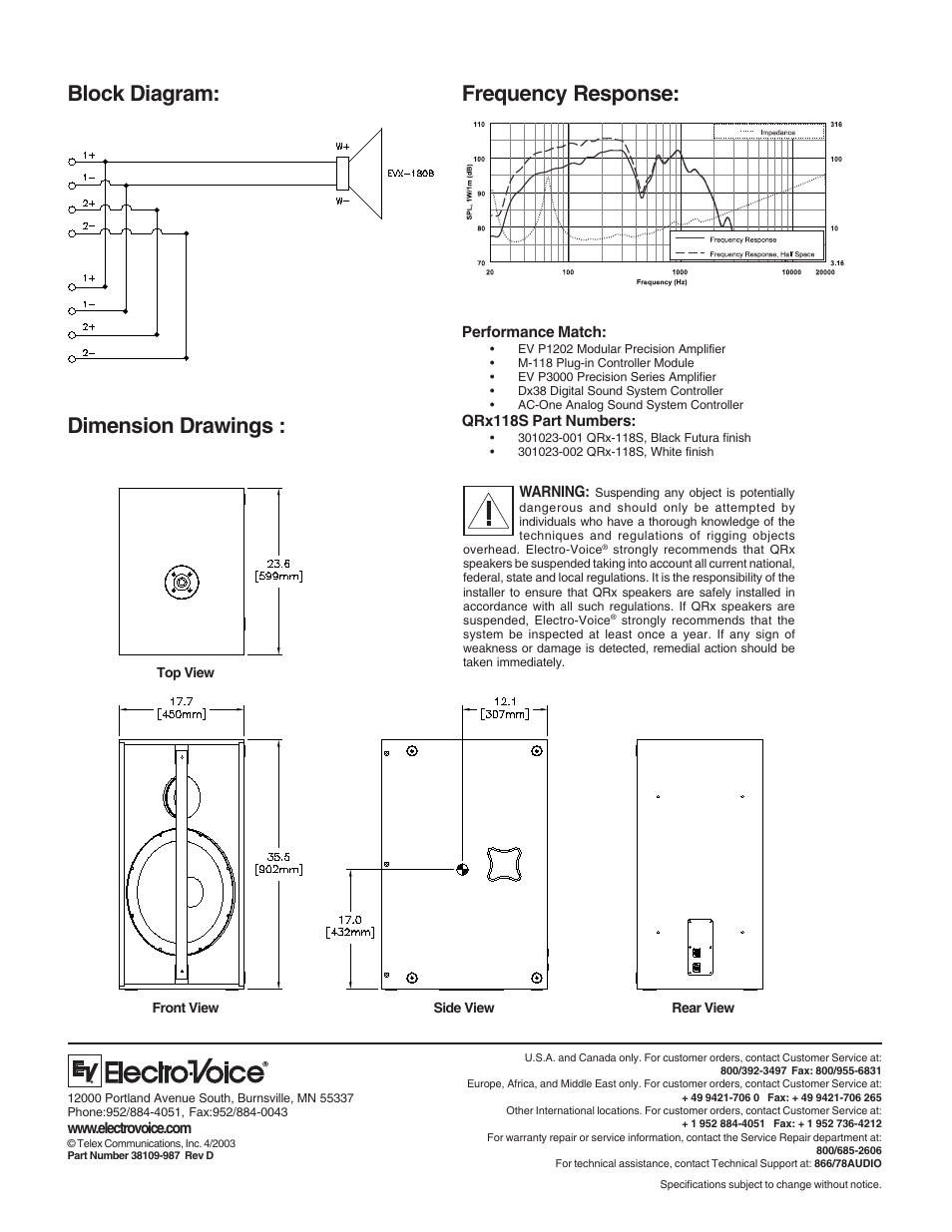 Electro-Voice QRx 118S User Manual | Page 2 / 2