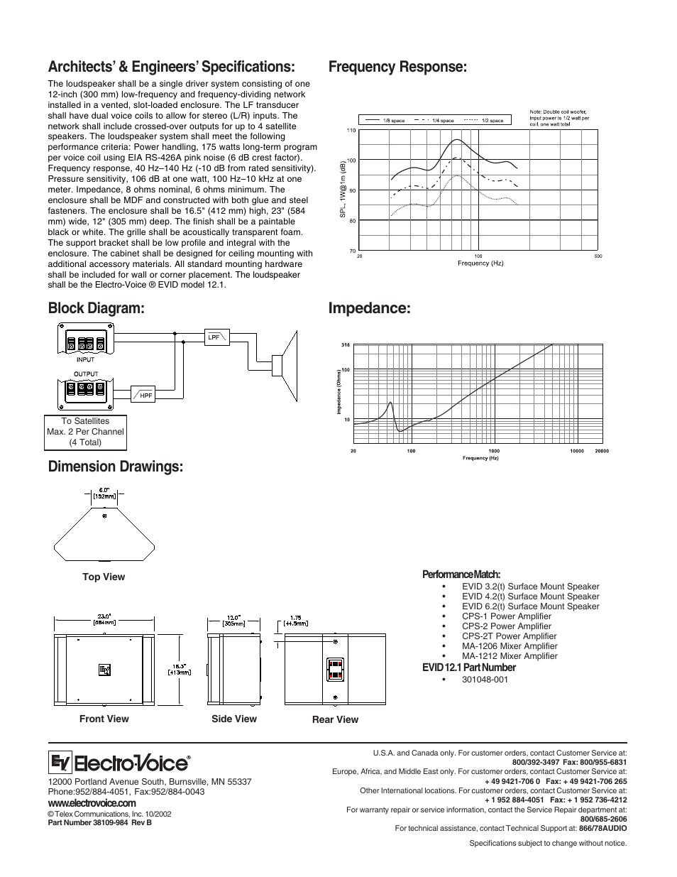 Dimension drawings | Electro-Voice 12" Subwoofer System EVID 12.1. User Manual | Page 2 / 2