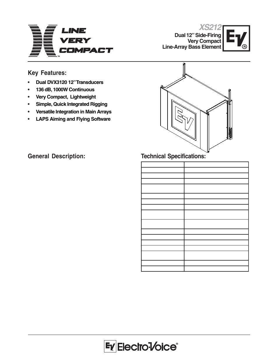Electro-Voice XS212 User Manual | 2 pages