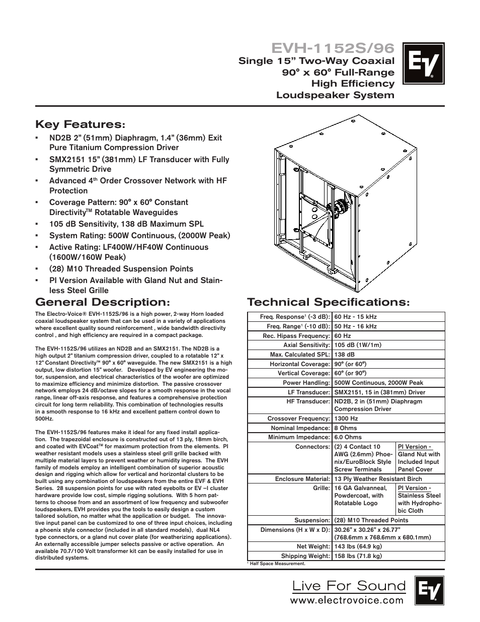 Electro-Voice EVH-1152S/96 User Manual | 4 pages