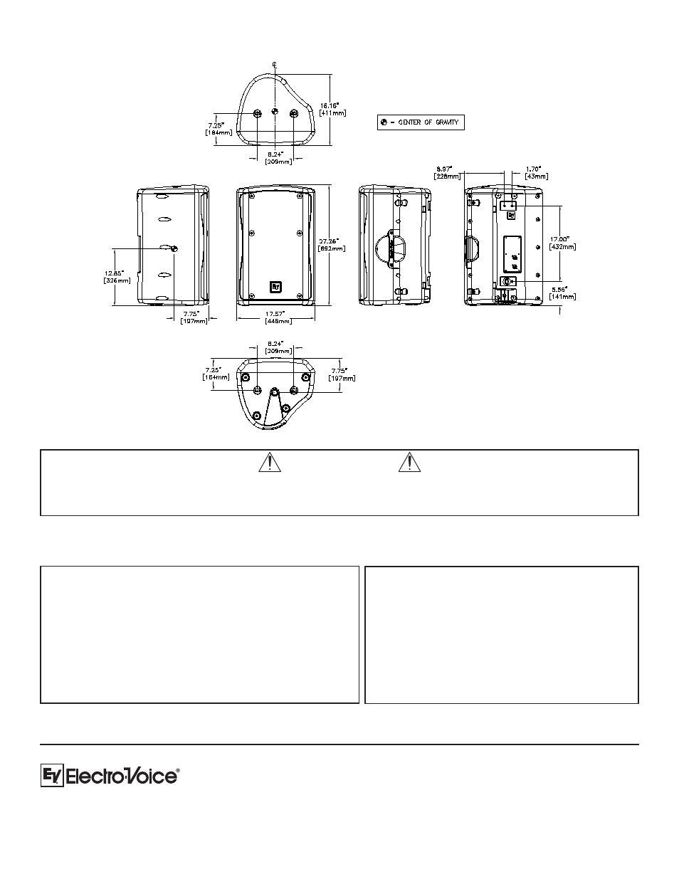 Caution, Dimension drawings | Electro-Voice ZX5-90 User Manual | Page 4 / 4