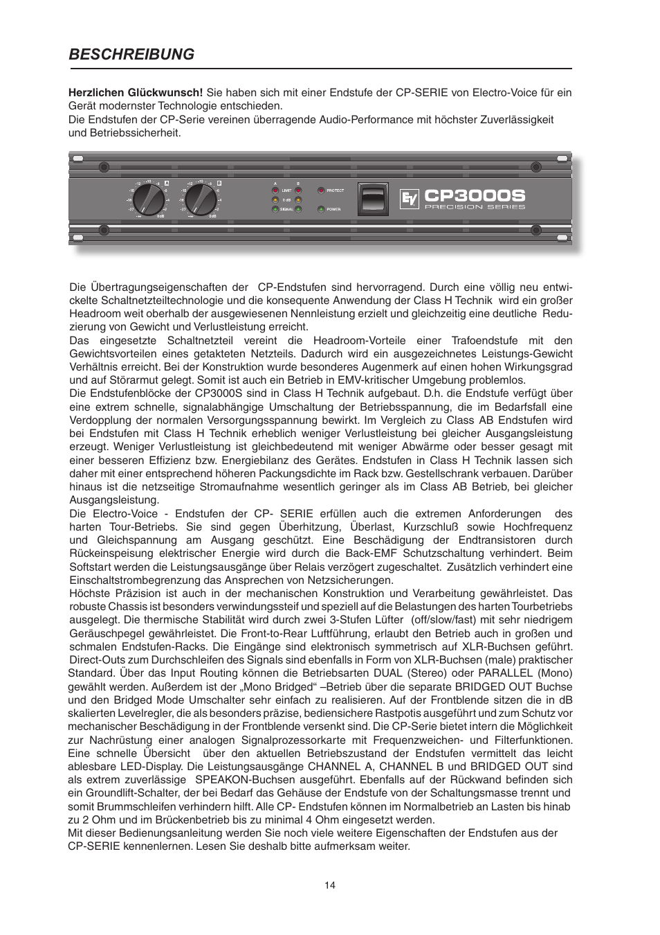 Beschreibung | Electro-Voice CP3000S User Manual | Page 14 / 36