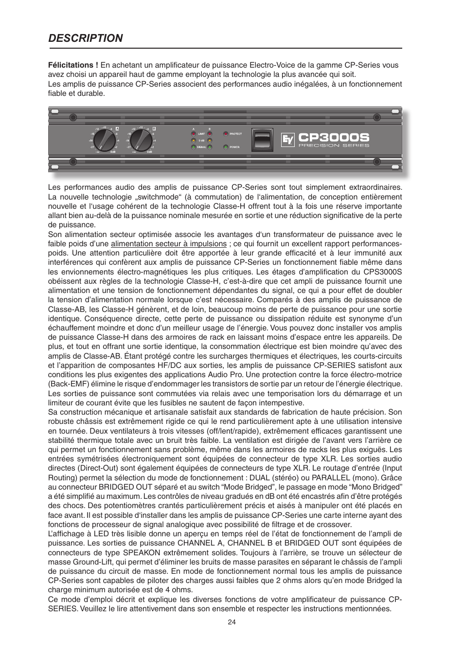 Description | Electro-Voice CP3000S User Manual | Page 24 / 36