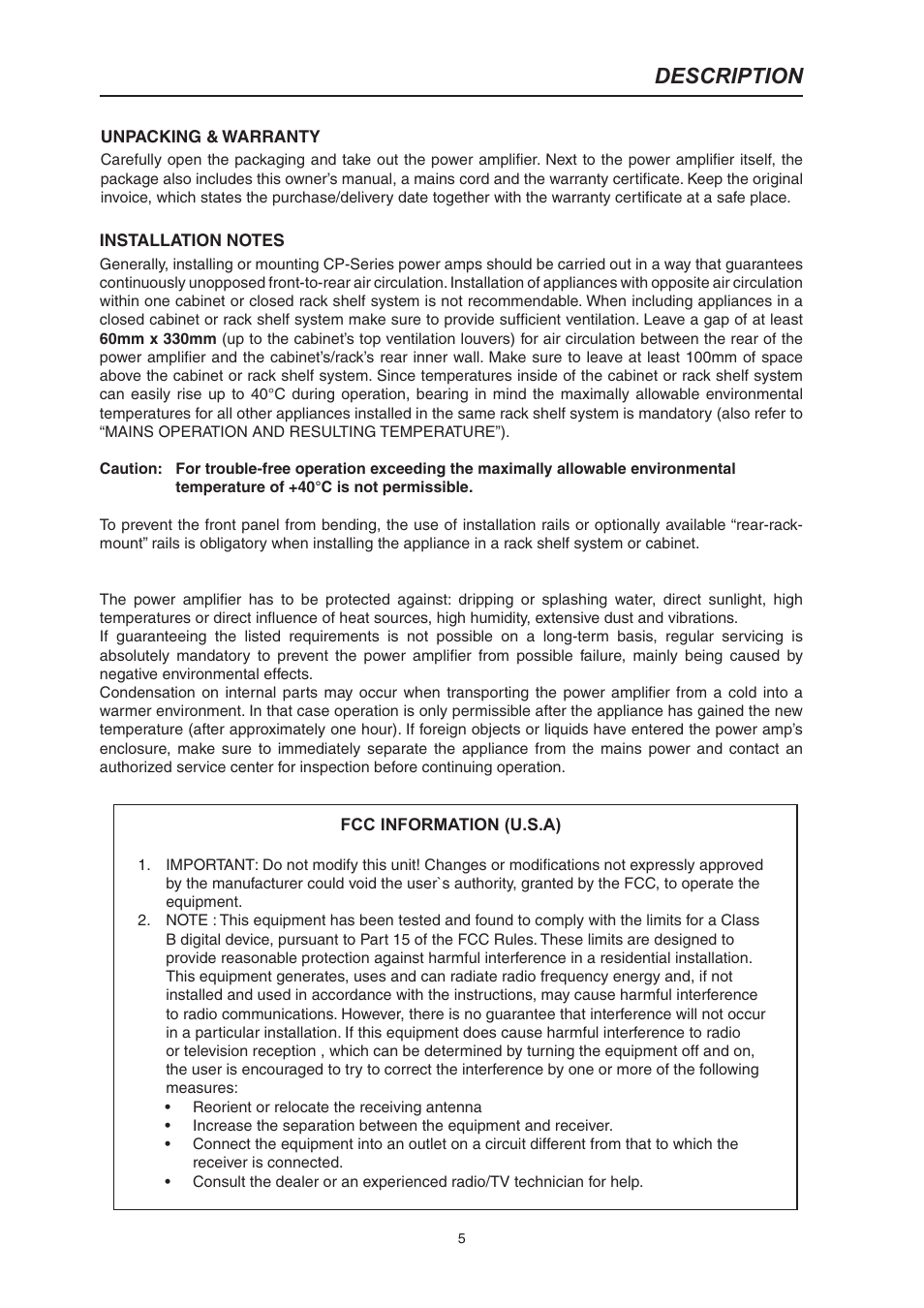 Description | Electro-Voice CP3000S User Manual | Page 5 / 36