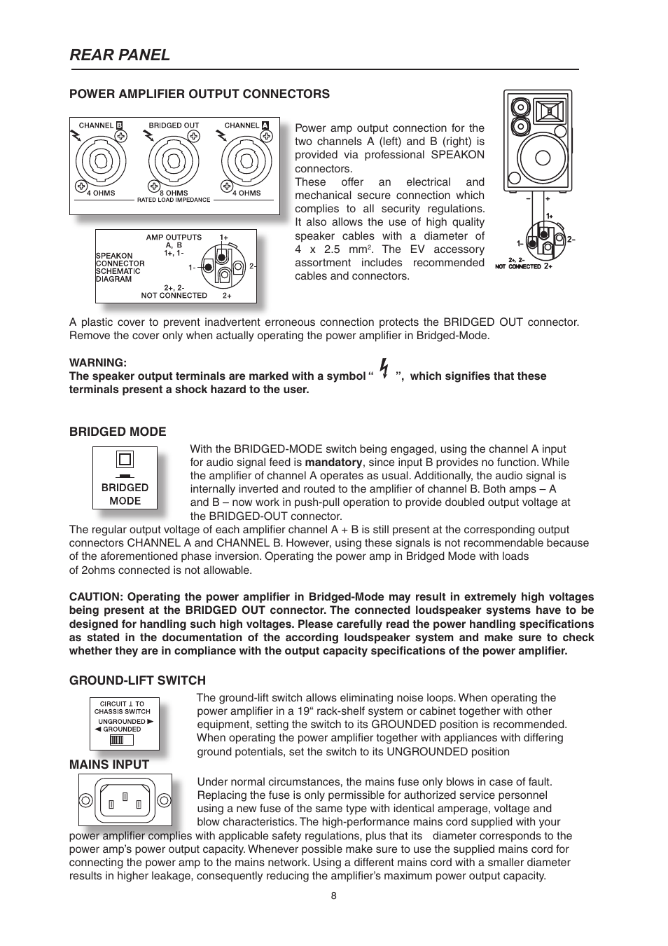 Rear panel | Electro-Voice CP3000S User Manual | Page 8 / 36