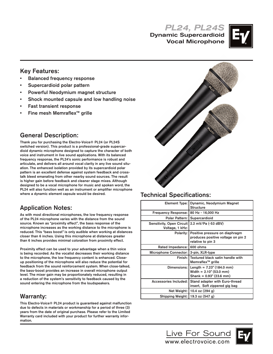 Electro-Voice PL24 User Manual | 2 pages