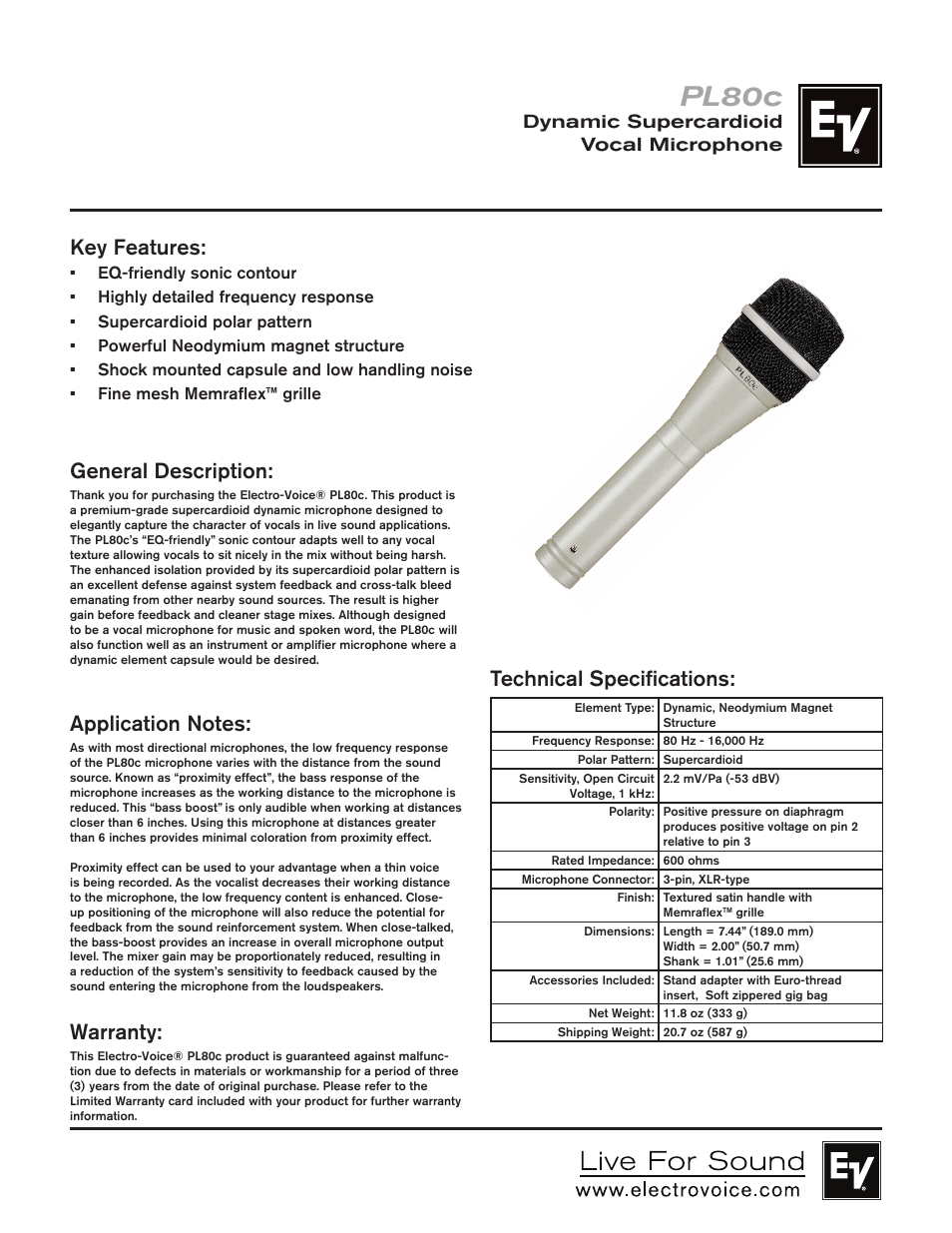 Electro-Voice PL80c User Manual | 2 pages