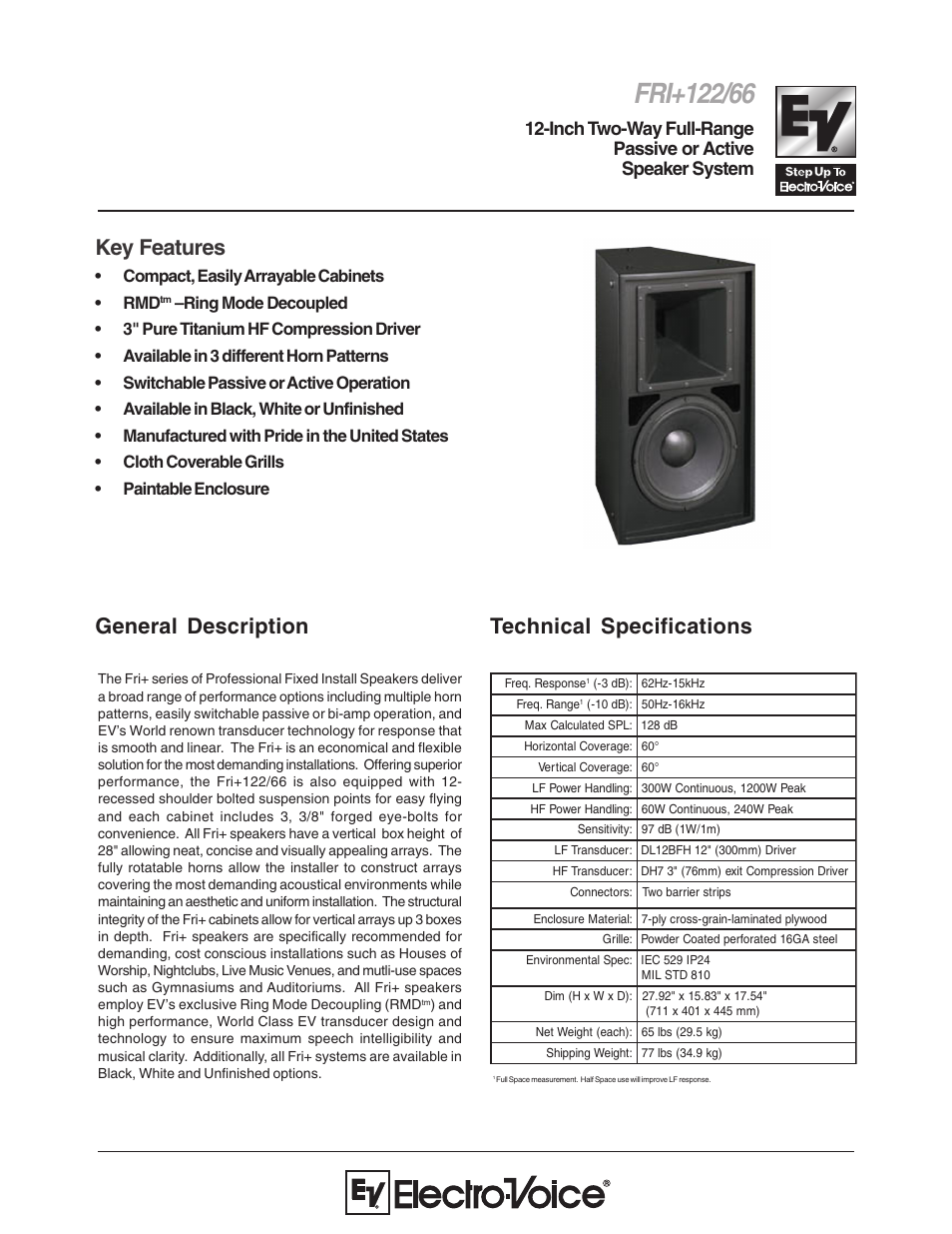 Electro-Voice FRi+122/66 User Manual | 4 pages