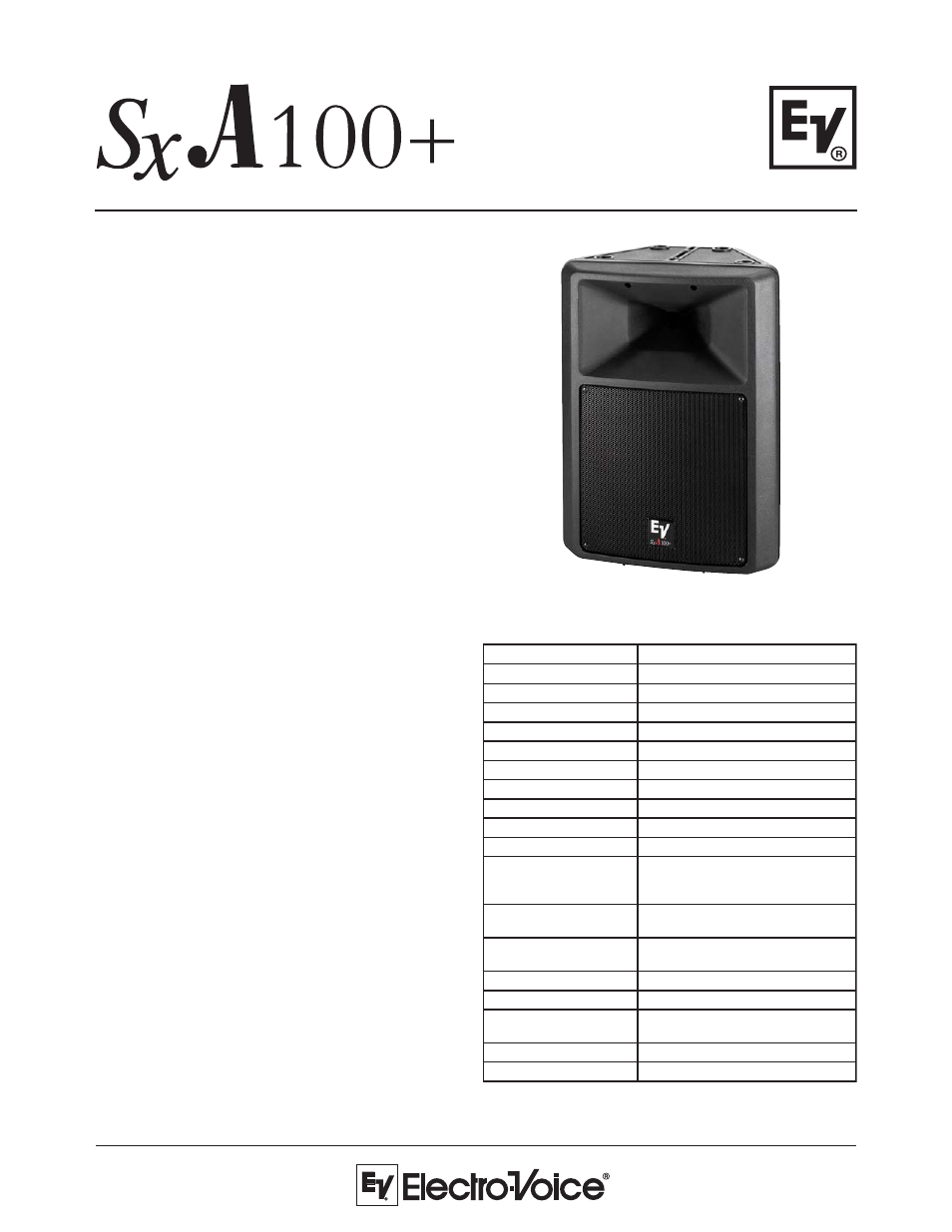 Electro-Voice Compact Powered Sound Reinforcement Speaker SxA100+ User Manual | 2 pages
