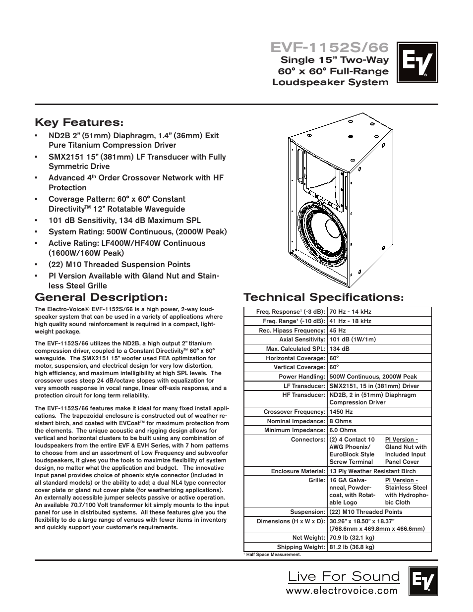 Electro-Voice EVF-1152S/66 User Manual | 4 pages