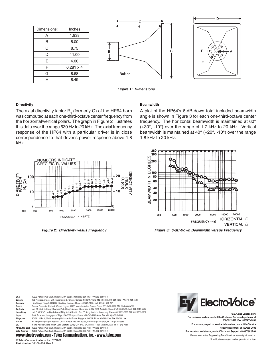 Electro-Voice TransPlanar Constant-Directivity Horn HP64 User Manual | Page 2 / 2