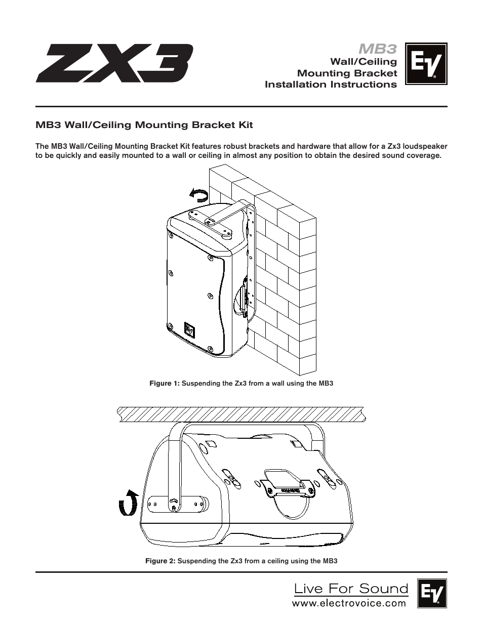 Electro-Voice Wall/Ceiling Mounting Bracket MB3 User Manual | 4 pages
