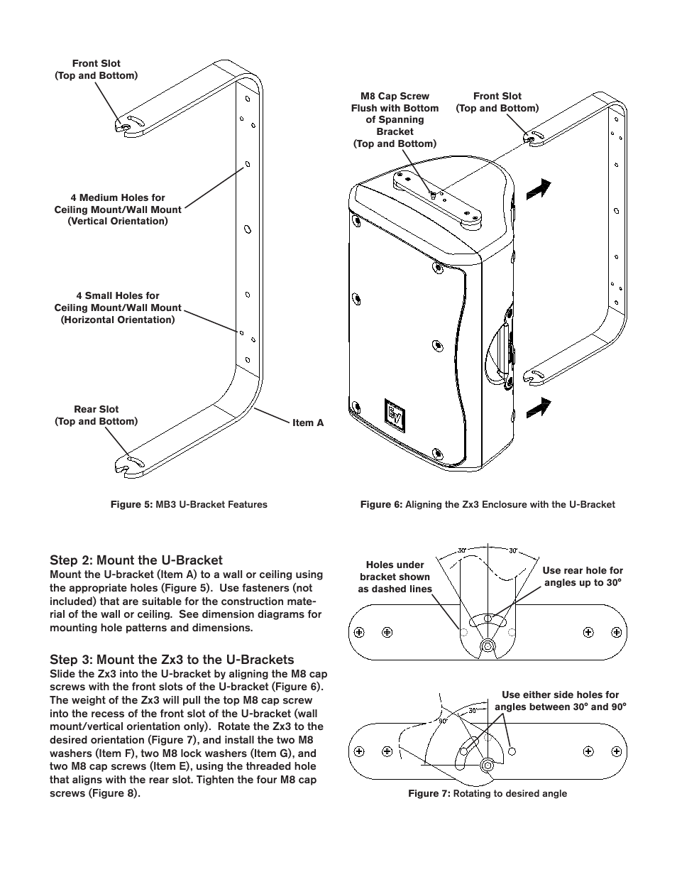 Step 2: mount the u-bracket, Step 3: mount the zx3 to the u-brackets | Electro-Voice Wall/Ceiling Mounting Bracket MB3 User Manual | Page 3 / 4