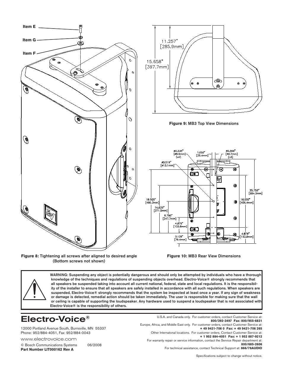 Electro-voice | Electro-Voice Wall/Ceiling Mounting Bracket MB3 User Manual | Page 4 / 4
