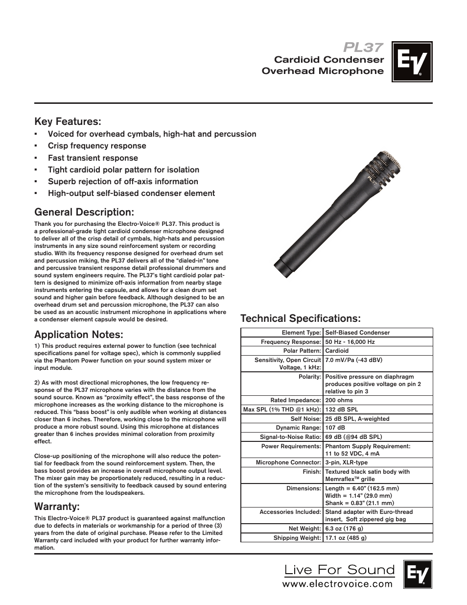 Electro-Voice PL37 User Manual | 2 pages