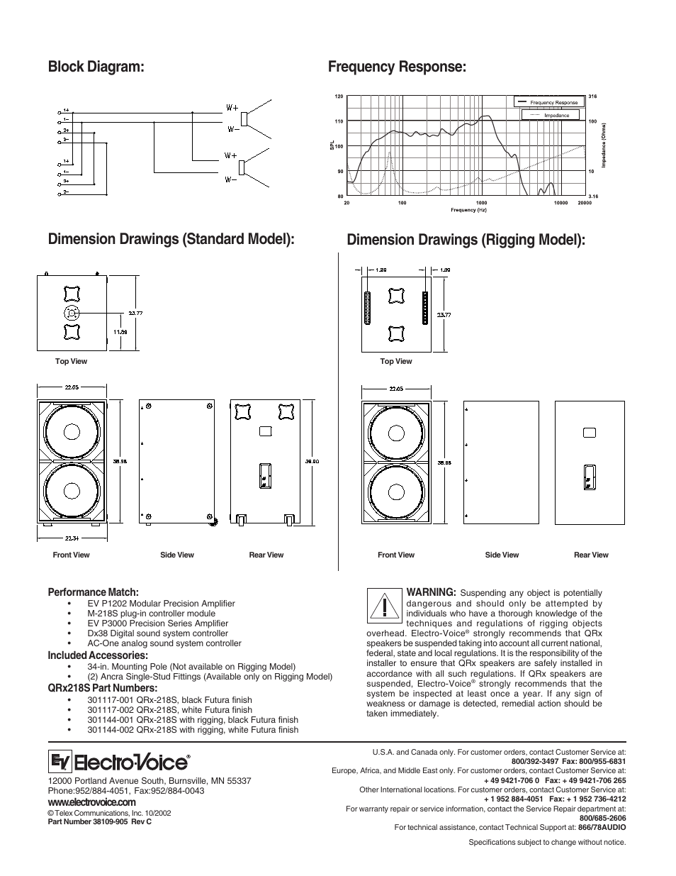 Dimension drawings (rigging model) | Electro-Voice QRx 218S User Manual | Page 2 / 2