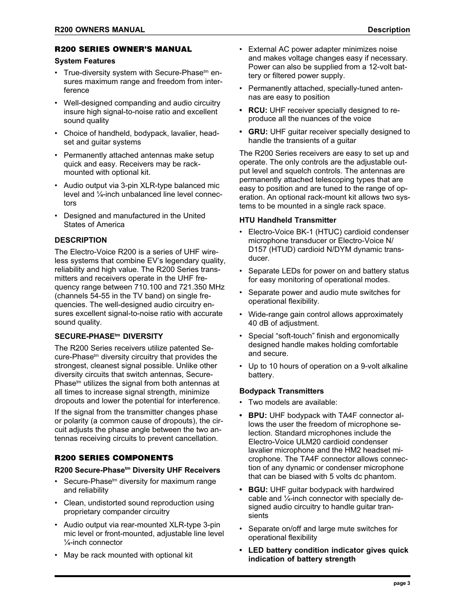 Electro-Voice R200 User Manual | Page 3 / 12