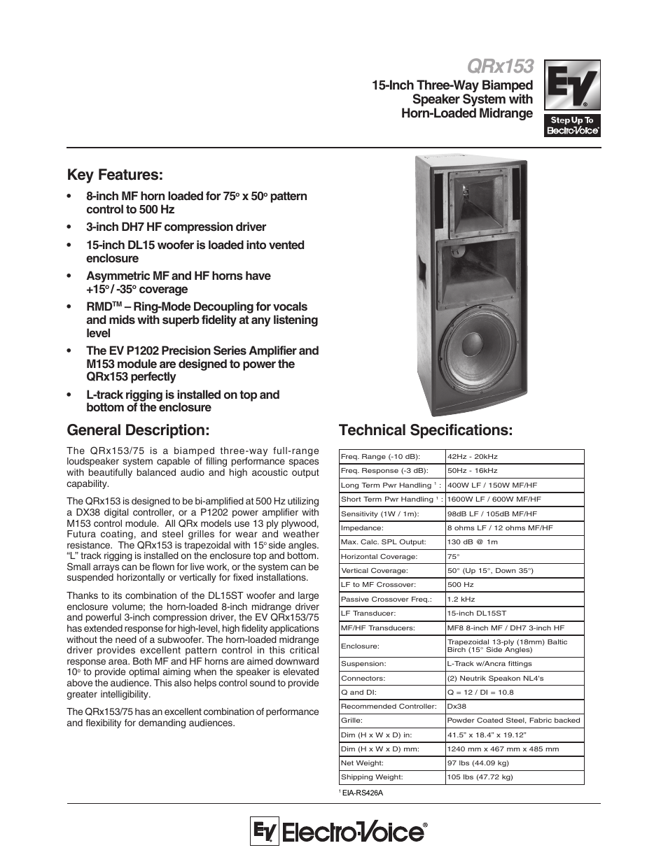 Electro-Voice QRx153 User Manual | 2 pages