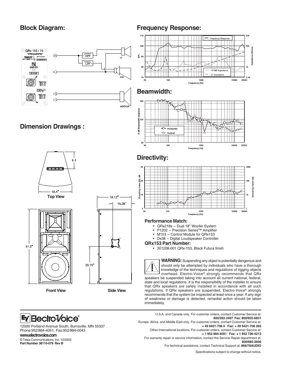 Beamwidth: directivity | Electro-Voice QRx153 User Manual | Page 2 / 2