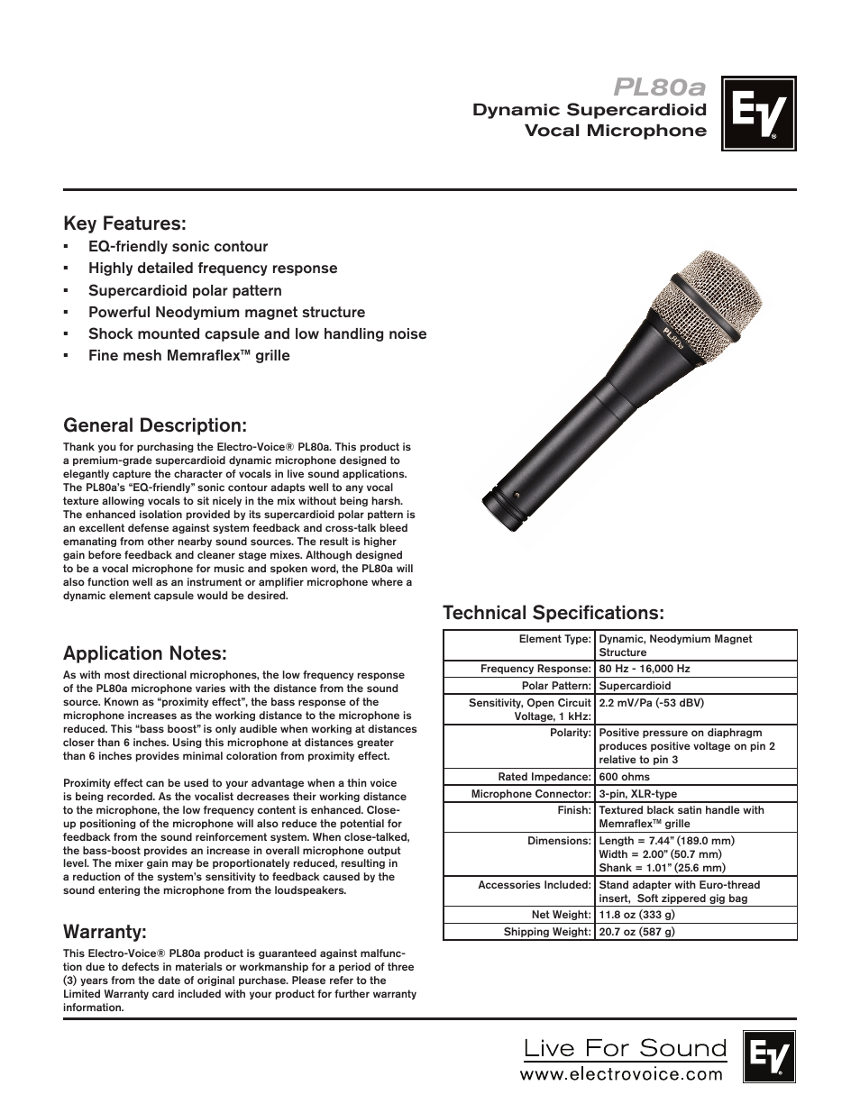 Electro-Voice PL80a User Manual | 2 pages