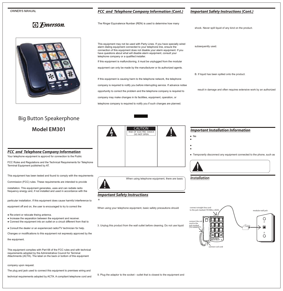 Emerson EM301 User Manual | 2 pages