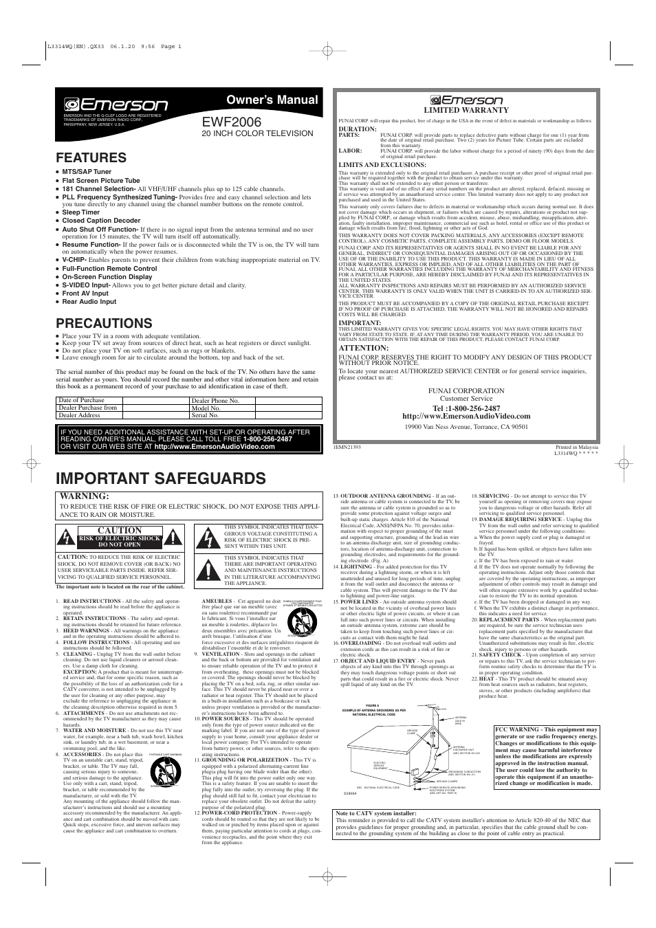 Emerson EWF2006 User Manual | 8 pages