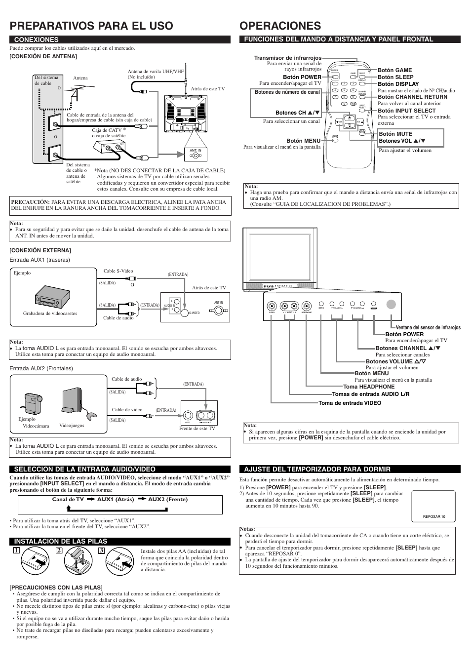 Preparativos para el uso, Operaciones | Emerson EWF2006 User Manual | Page 6 / 8