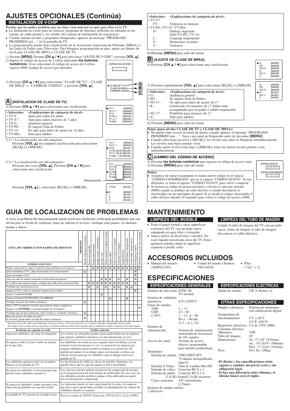 Accesorios incluidos, Guia de localizacion de problemas | Emerson EWF2006 User Manual | Page 8 / 8