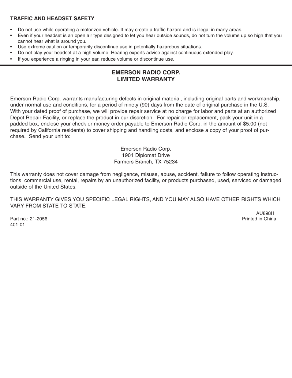 Emerson Radio SB160 User Manual | Page 2 / 2