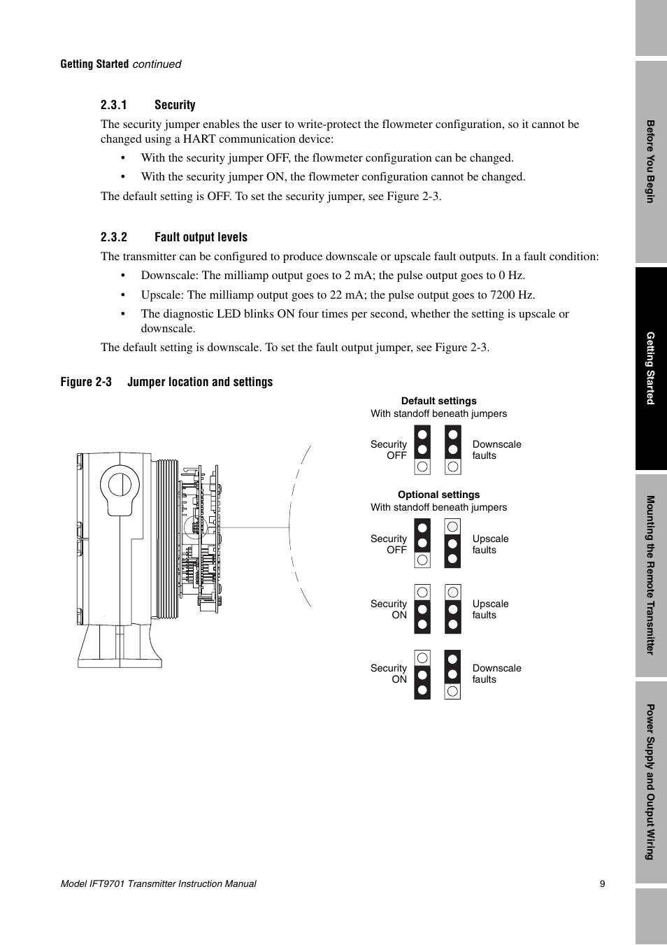 1 security, 2 fault output levels, Security | Fault output levels | Emerson IFT9701 User Manual | Page 17 / 90