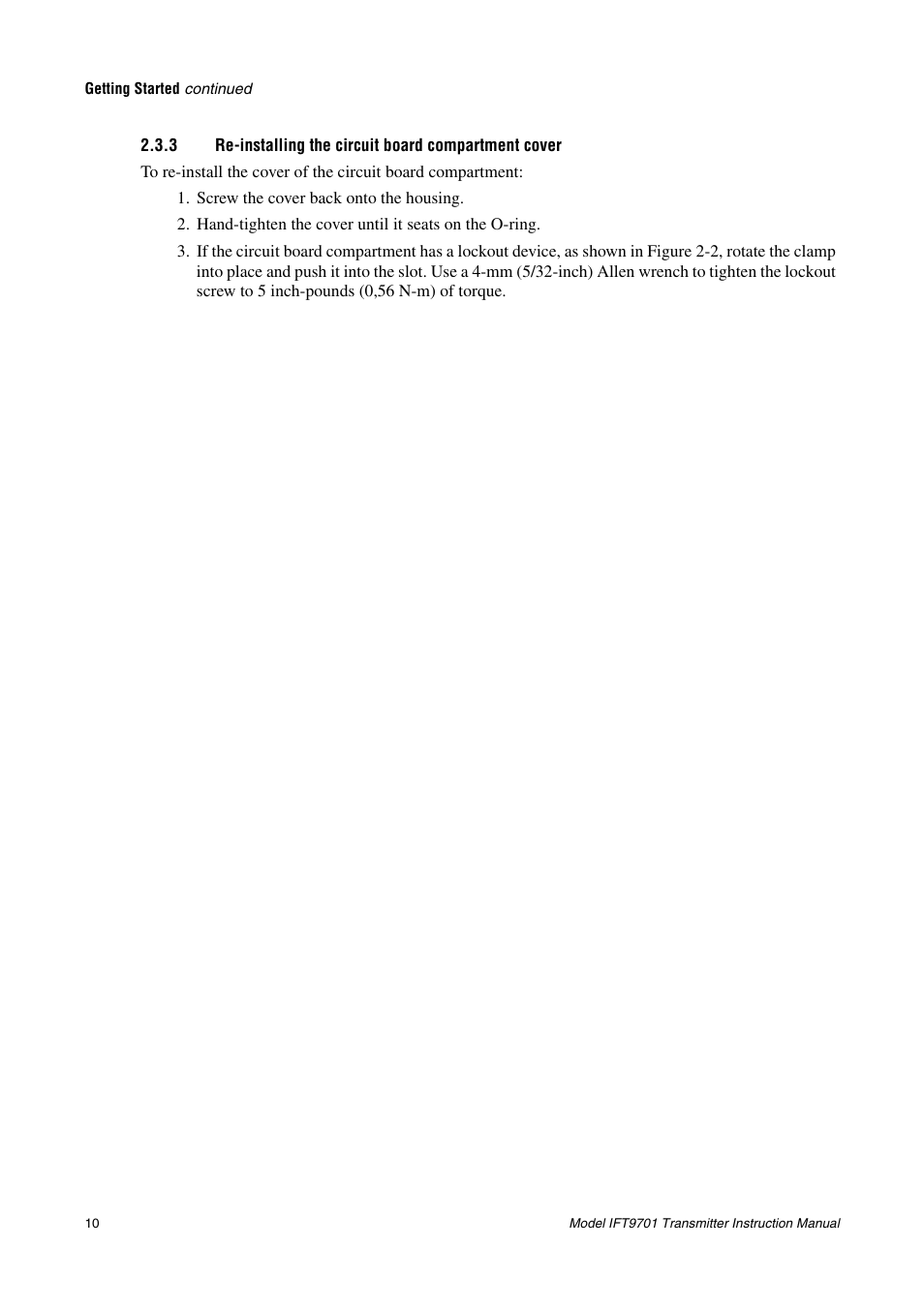 Re-installing the circuit board compartment cover | Emerson IFT9701 User Manual | Page 18 / 90