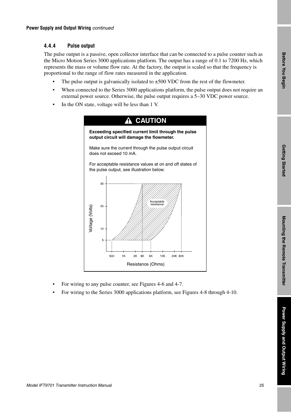 4 pulse output, Pulse output, See section 4.4.4 | To section 4.4.4 to, Caution | Emerson IFT9701 User Manual | Page 33 / 90