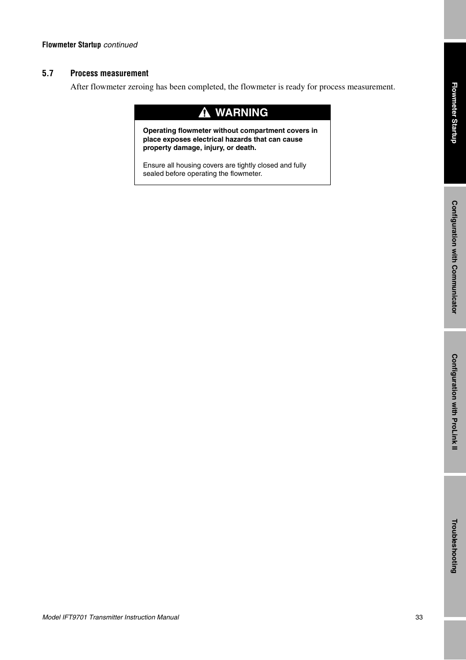 7 process measurement, Process measurement, Warning | Emerson IFT9701 User Manual | Page 41 / 90