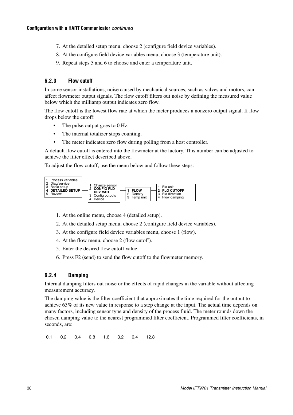 3 flow cutoff, 4 damping, Flow cutoff | Damping | Emerson IFT9701 User Manual | Page 46 / 90