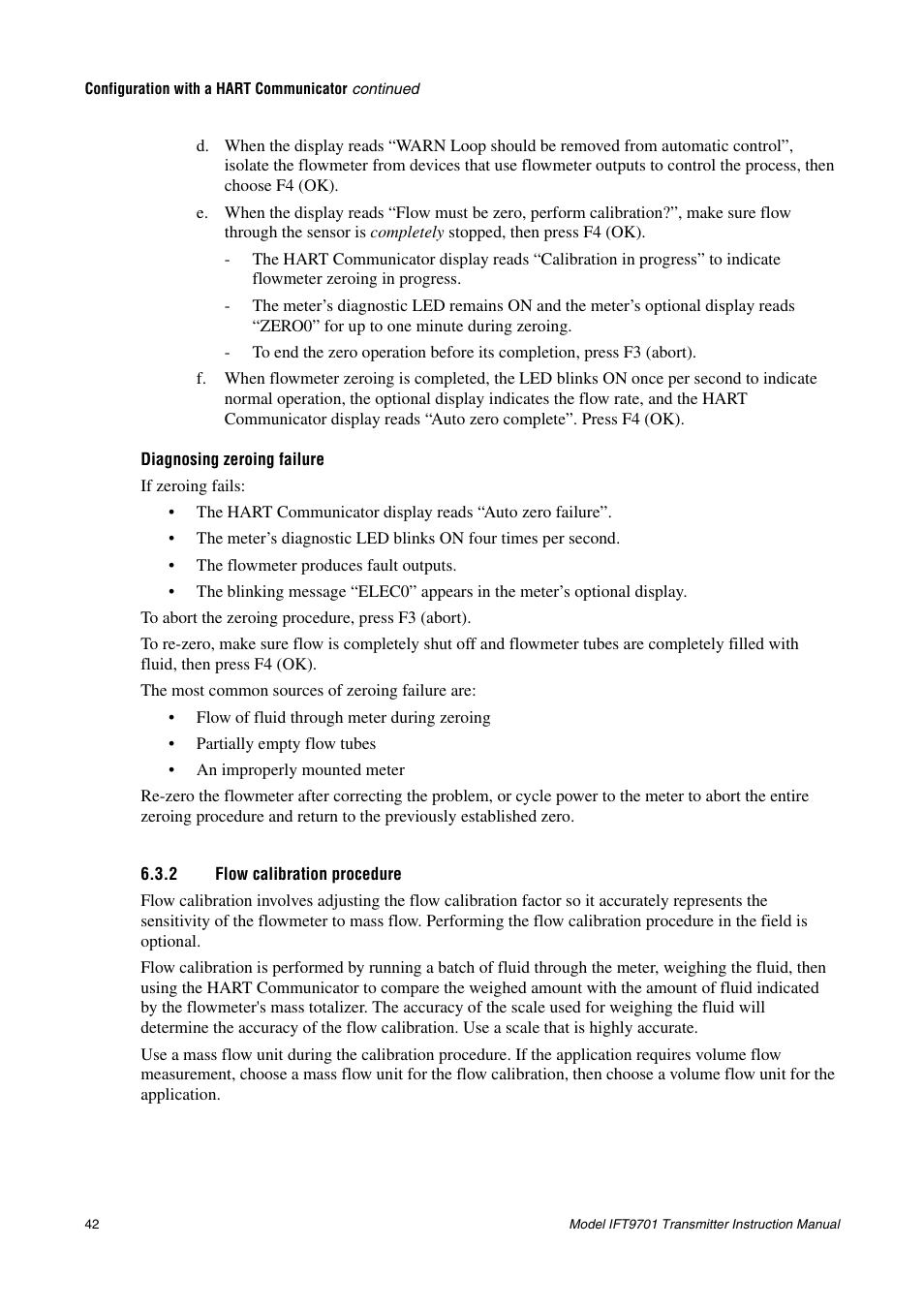 2 flow calibration procedure, Flow calibration procedure | Emerson IFT9701 User Manual | Page 50 / 90