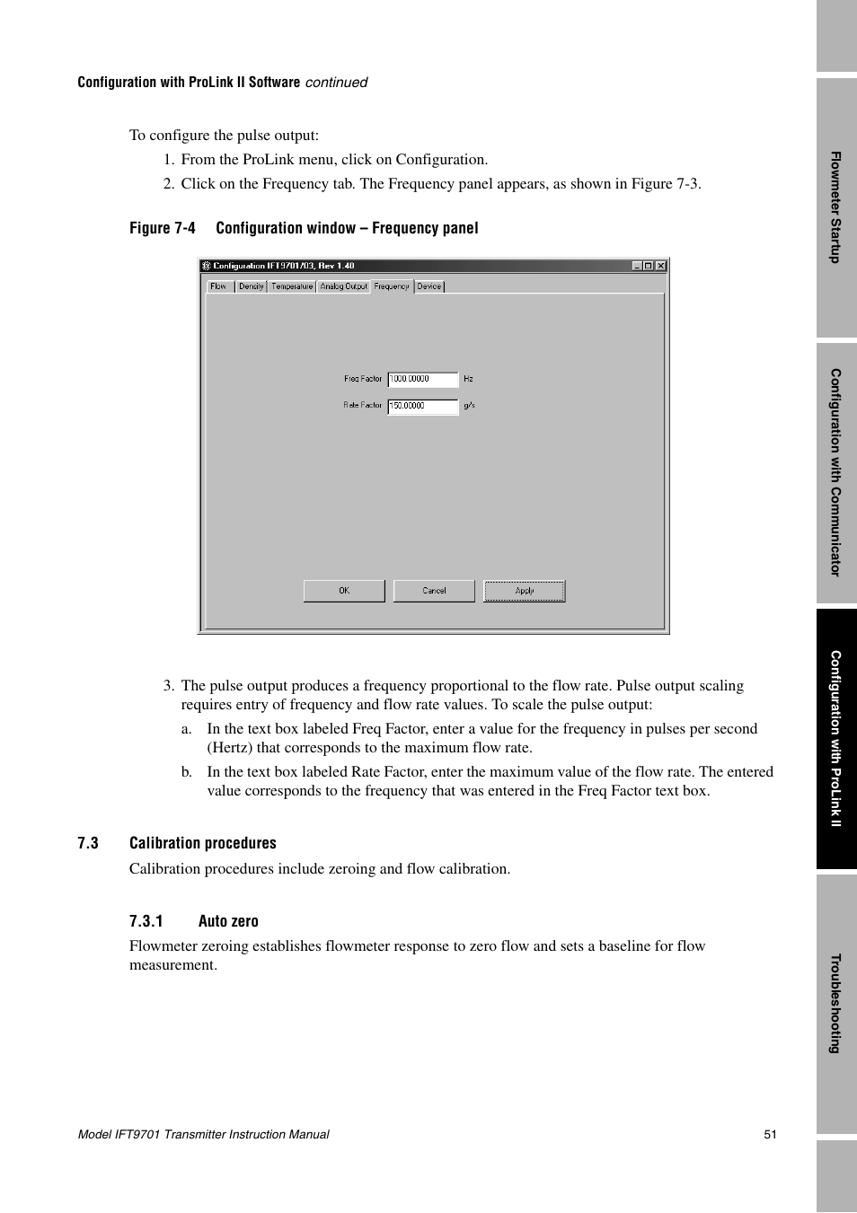 3 calibration procedures, 1 auto zero, Calibration procedures 7.3.1 | Auto zero | Emerson IFT9701 User Manual | Page 59 / 90