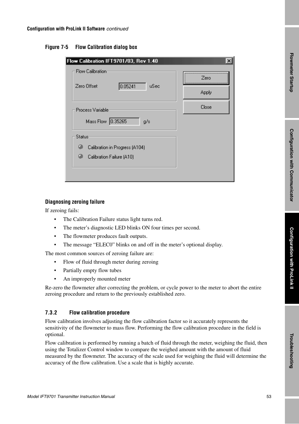 2 flow calibration procedure, Flow calibration procedure | Emerson IFT9701 User Manual | Page 61 / 90