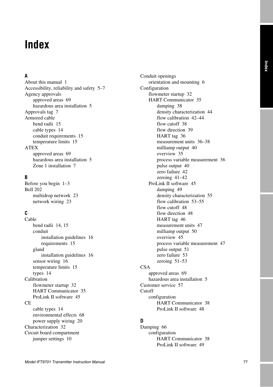 Index | Emerson IFT9701 User Manual | Page 85 / 90