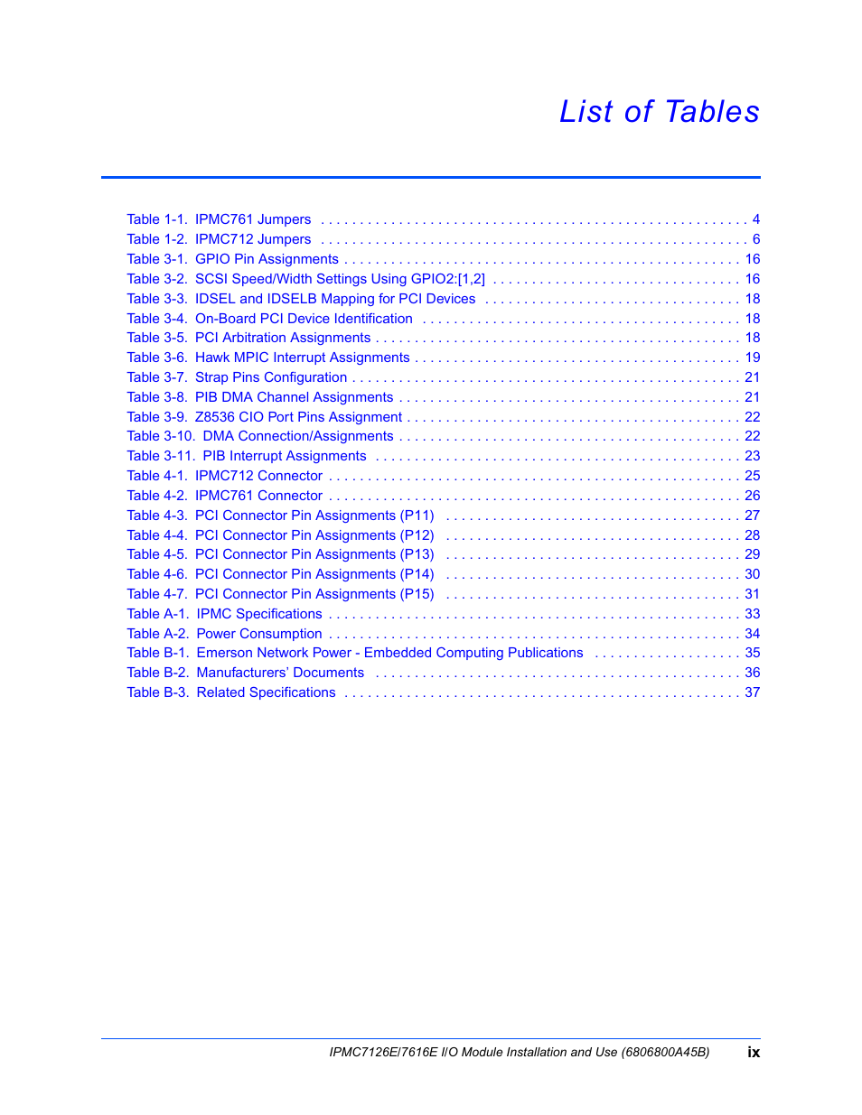 List of tables | Emerson I/O MODULE IPMC7126E User Manual | Page 9 / 54