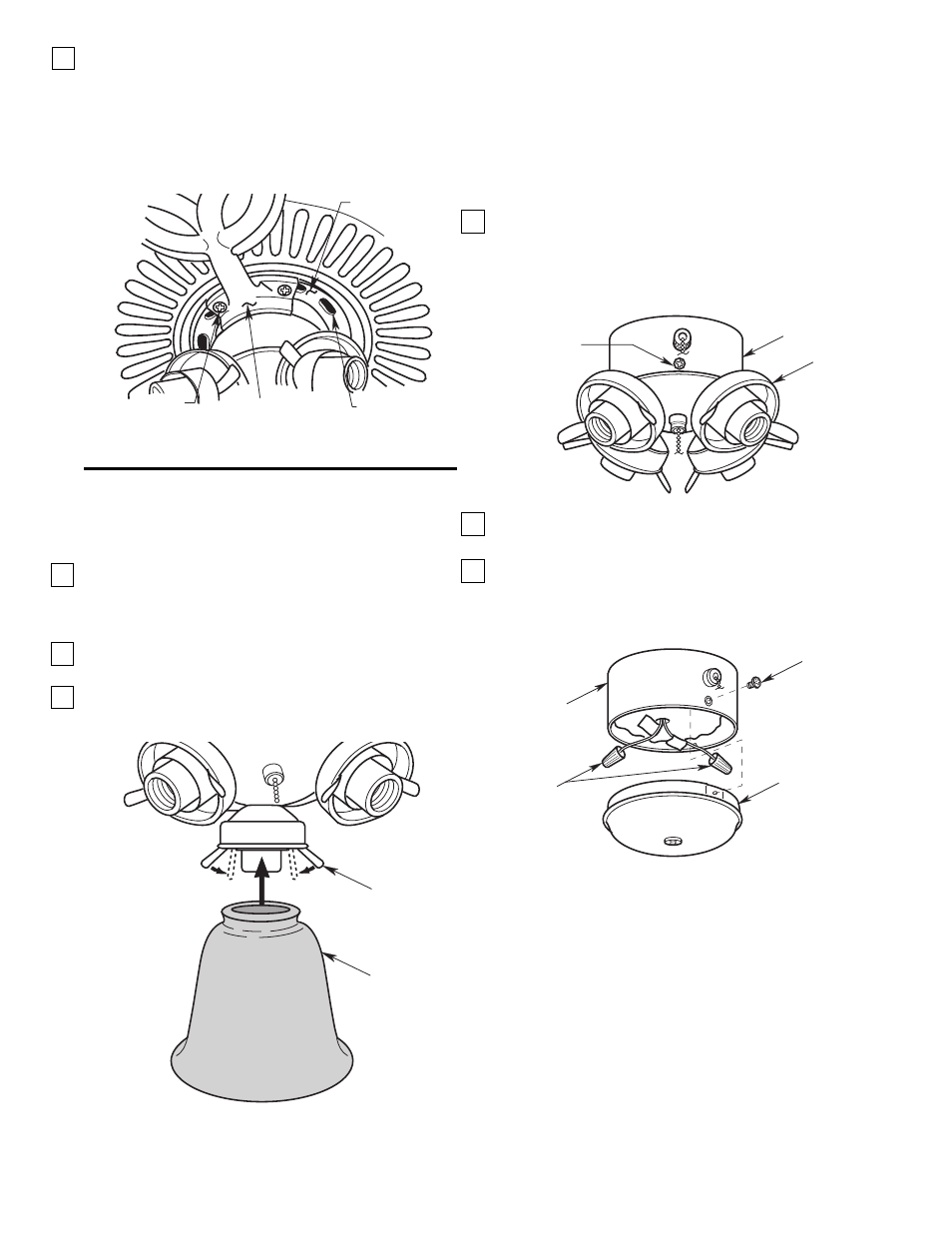 Removal of the light fixture, Installing the glass shades and light bulbs | Emerson CF711AW01 User Manual | Page 8 / 12