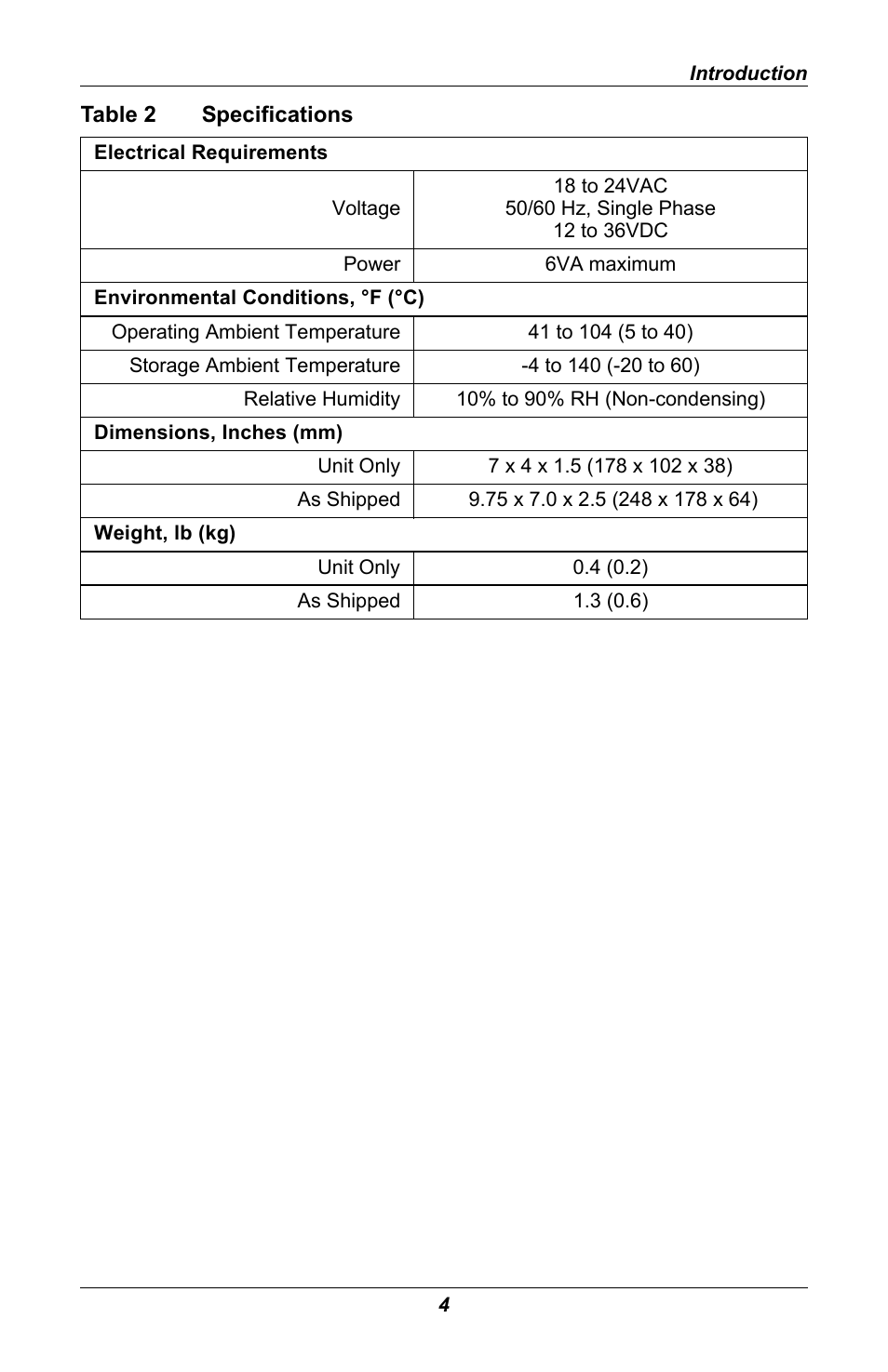 Table 2 specifications, Table 2, Specifications | Emerson MONITORING OpenComms User Manual | Page 10 / 56