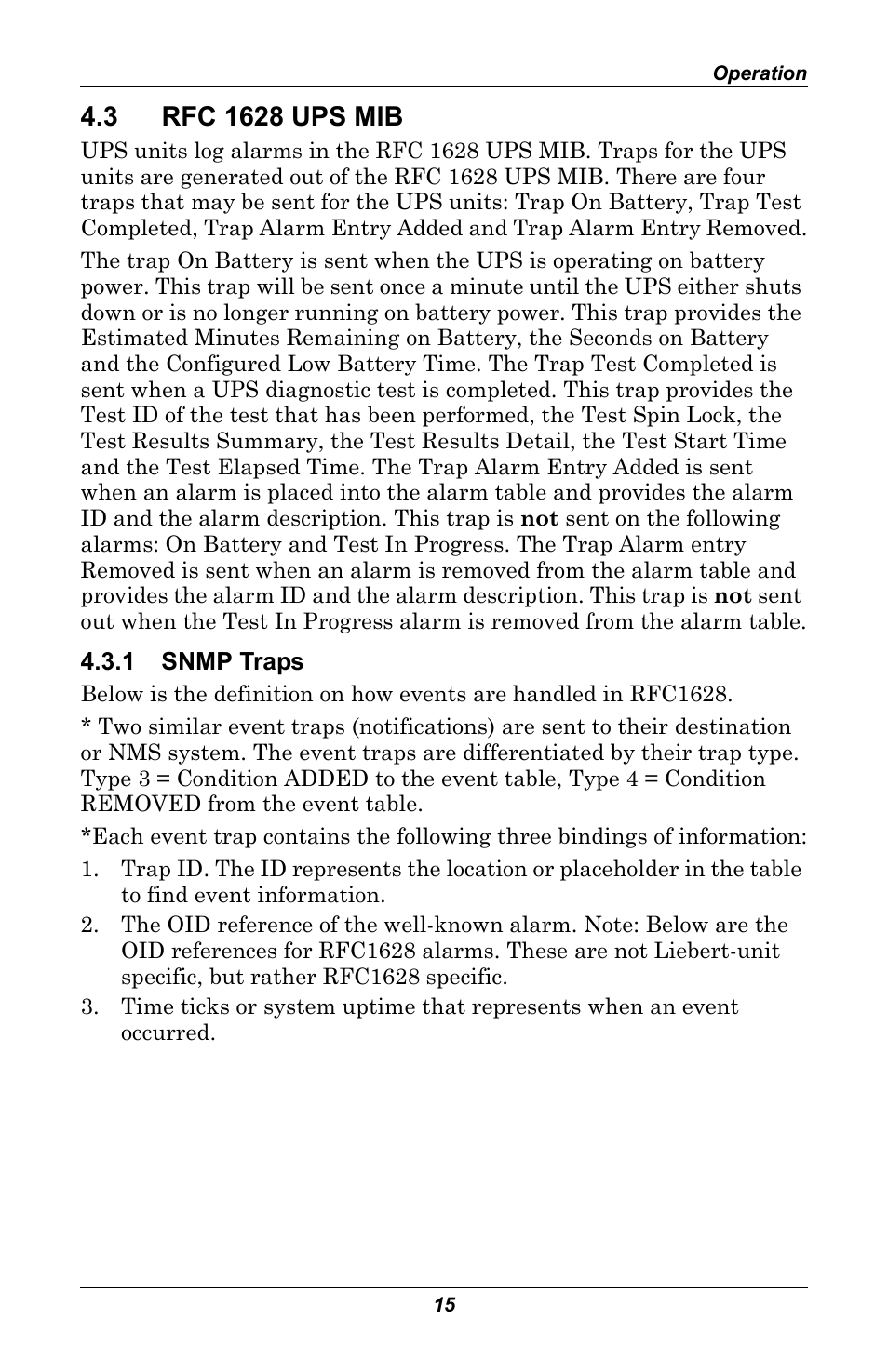 3 rfc 1628 ups mib, 1 snmp traps, Rfc 1628 ups mib | Snmp traps | Emerson MONITORING OpenComms User Manual | Page 21 / 56