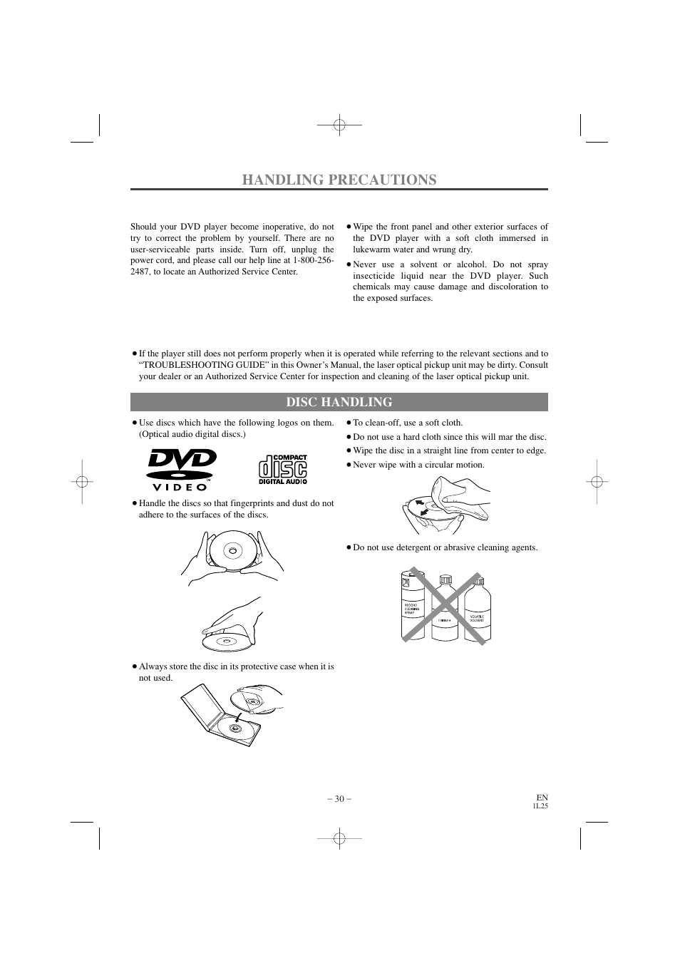 Handling precautions, Disc handling | Emerson EWD7002 User Manual | Page 30 / 36