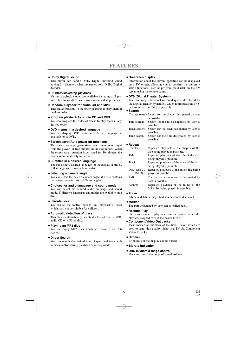 Features | Emerson EWD7002 User Manual | Page 6 / 36
